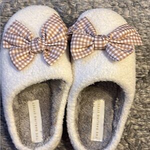 Cozy White and Brown Bow Slippers